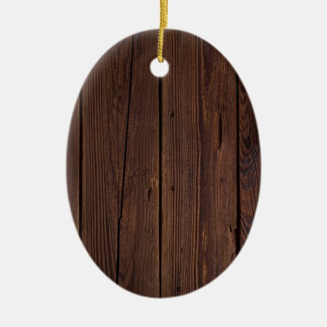 Rustic Dark Brown Wood Wooden Fence Country Style Ceramic Ornament (Front)