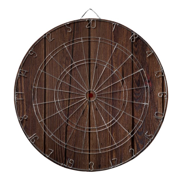 Rustic Dark Brown Wood Wooden Fence Country Style Dartboard (Front)