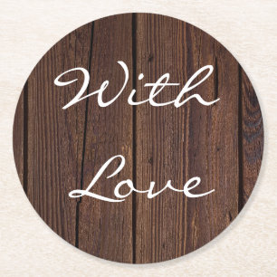 Rustic Dark Brown Wood Wooden Fence Country Style Round Paper Coaster