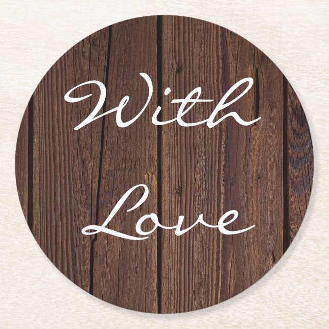 Rustic Dark Brown Wood Wooden Fence Country Style Round Paper Coaster (Front)