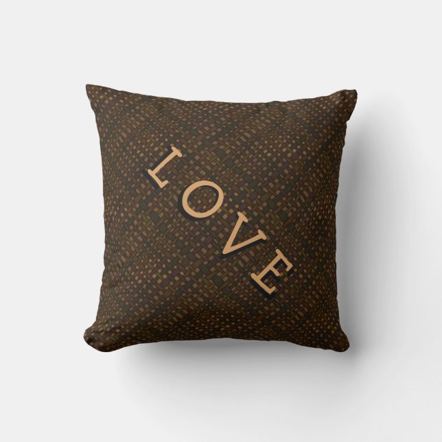 Rustic Dark Burlap Golden Glow Love Throw Pillow (Front)