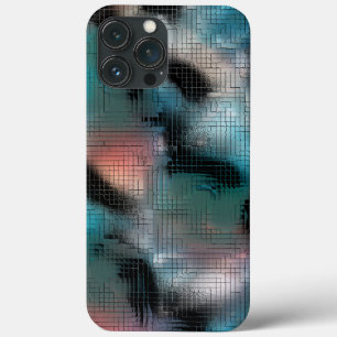 Rustic dark cyan stains in square mosaic effect iPhone 13 pro max case