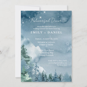Rustic Dark Dusk Blue Watercolor Wedding Rehearsal Invitation