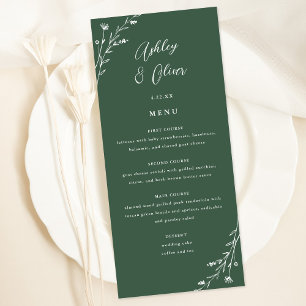 Rustic Dark Green Botanical Wedding Menu Card