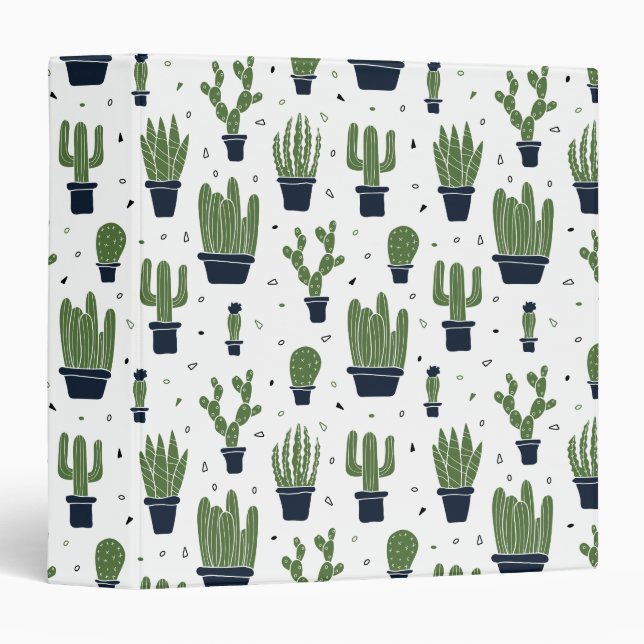 Rustic Dark Green Cactus Desert Pattern Binder (Front/Spine)