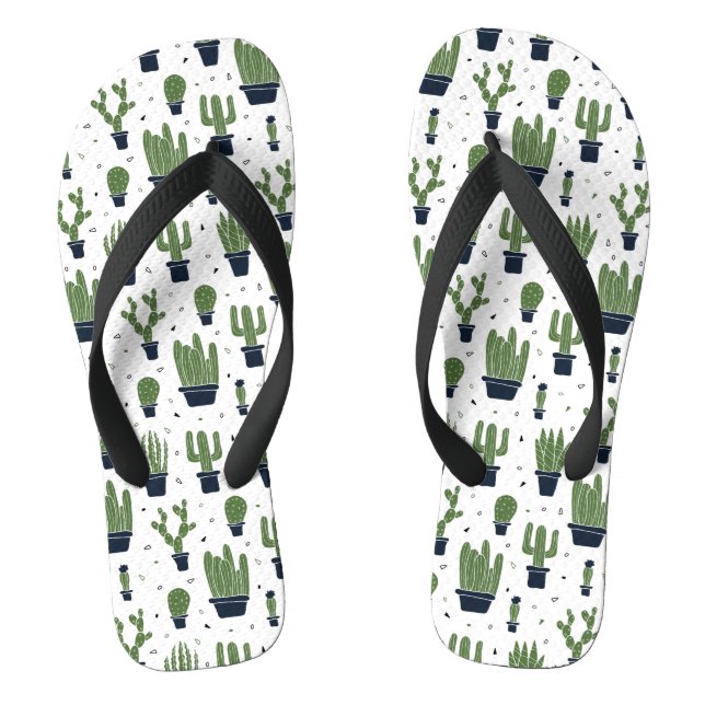 Rustic Dark Green Cactus Desert Pattern Flip Flops (Footbed)