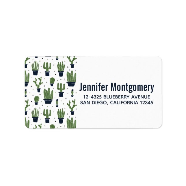 Rustic Dark Green Cactus Desert Pattern Label (Front)