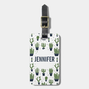 Rustic Dark Green Cactus Desert Pattern Luggage Tag