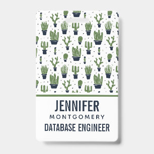 Rustic Dark Green Cactus Desert Pattern Profession Badge