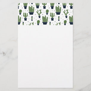 Rustic Dark Green Cactus Desert Pattern Stationery