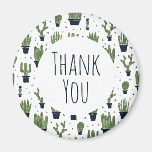 Rustic Dark Green Cactus Desert Pattern Thank You Magnet