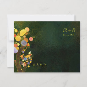 Rustic Dark Green Wedding RSVP Card
