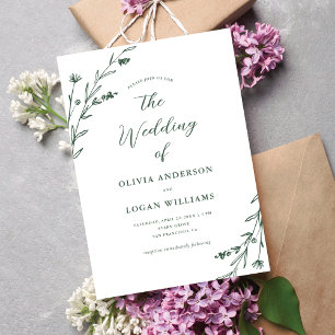 Rustic Dark Green Wildflower Boho Wedding Invitation