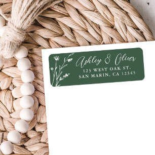Rustic Dark Green Wildflower Wedding Address