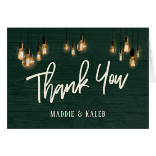 Rustic Dark Green Wood w/ Edison Lights Thank You