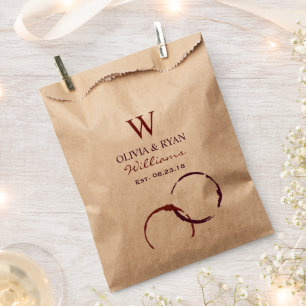 Rustic Dark Red Wine Stain Kraft Monogram Wedding Favour Bag