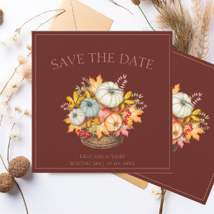 Rustic Dark Terracotta Autumn Fall Pumpkin Wedding Save The Date