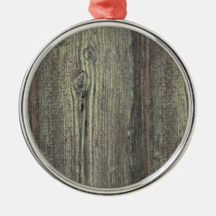 Rustic Dark Weathered Wood Background Metal Ornament