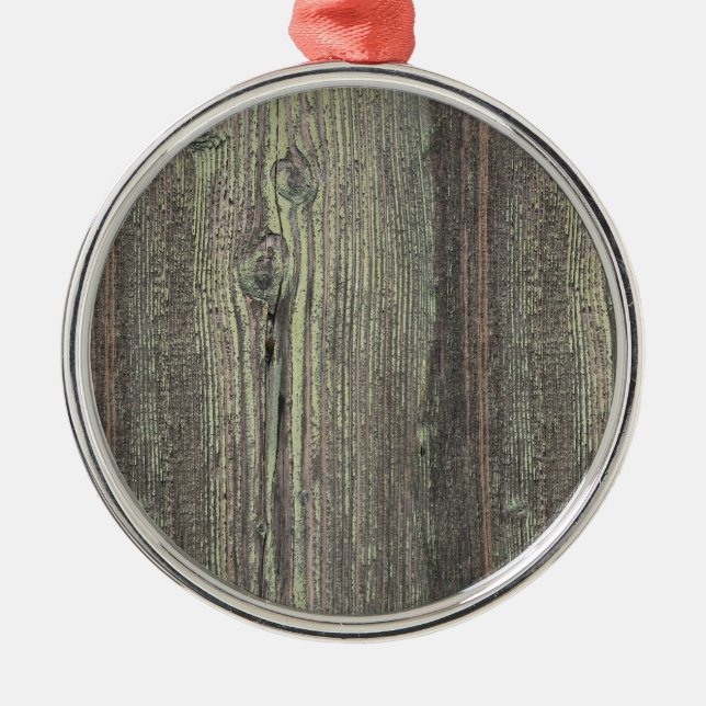 Rustic Dark Weathered Wood Background Metal Ornament (Front)