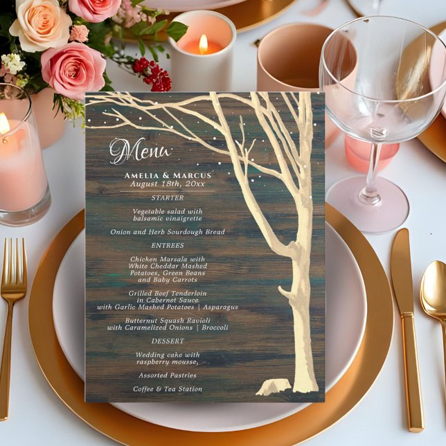 Rustic Dark Winter Tree Menu Mariage (Créateur téléchargé)
