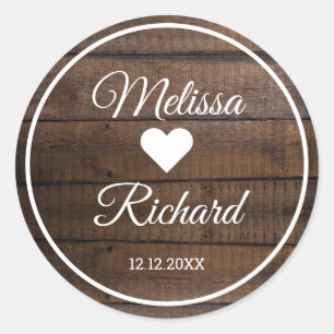Rustic Dark Wood Country Wedding Favor   Classic Round Sticker