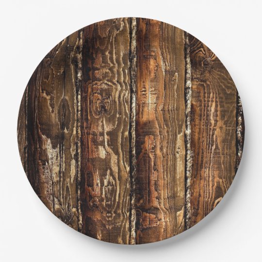 Rustic Dark Wood Disposable Paper Plates Zazzle.ca