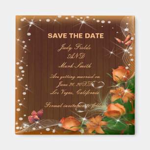Rustic Dark Wood Floral Wedding Save The Date Magnet