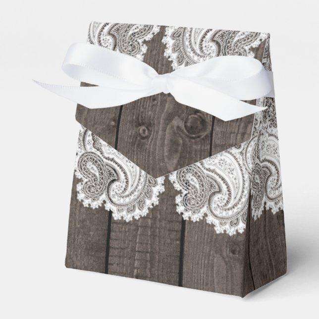 Rustic Dark Wood & Lace Elegant Bridal Shower Favor Box (Front Side)