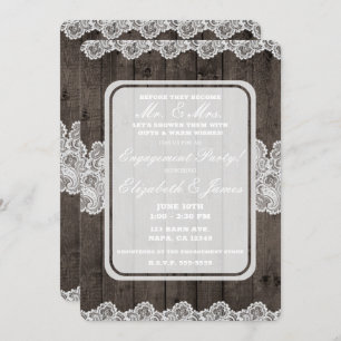 Rustic Dark Wood & Lace Elegant Engagement Party Invitation