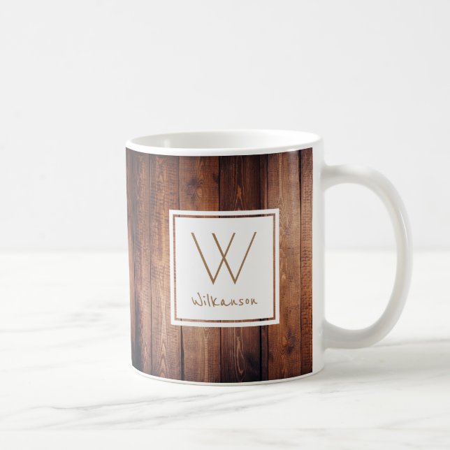 Rustic Dark Wood Planks - Personalized Coffee Mug (Right)