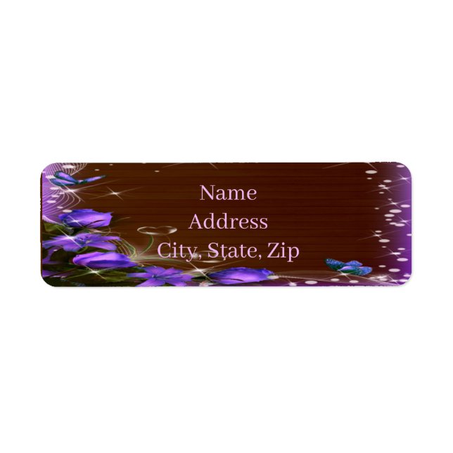 Rustic Dark Wood Purple Floral Butterfly Adresse (Devant)