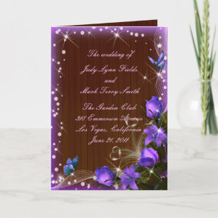 Rustic Dark Wood Purple Floral Program Card