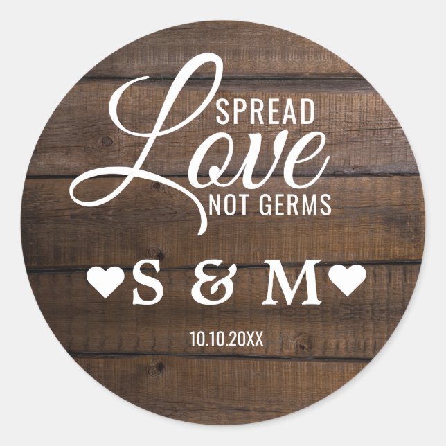 Rustic Dark Wood Spread Love Wedding Monogram  Classic Round Sticker (Front)