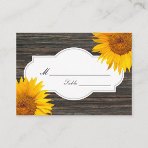 Rustic Dark Wood & Sunflower Wedding Place/Seating Place Card