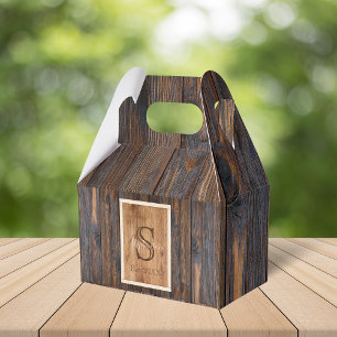 Rustic Dark Wood Tone Monogram Favor Box