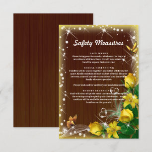 Rustic Dark Wood Yellow Floral Safety Measures Enclosure Card