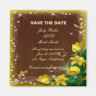 Rustic Dark Wood Yellow Floral Save The Date Magnet