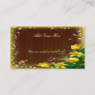 Rustic Dark Wood Yellow Floral Wedding Table Place Card
