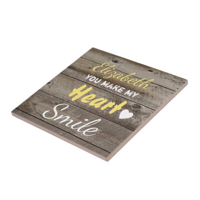 Rustic dark wood yellow with quote and name tile (Side)