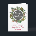 Rustic Daughter in Law Classmate Merry Christmas Card<br><div class="desc">Merry Christmas for daughter in law card in rustic watercolor foliage and country chalkboard pattern.</div>