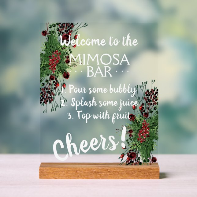 Rustic December Holiday Season Berry Holly Wreath Acrylic Sign (Neutral)