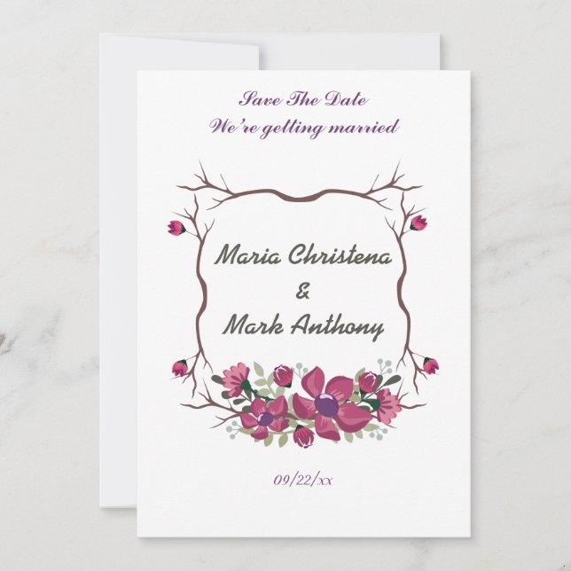 Rustic Decorative Floral Wedding Save The Date (1) (Front)