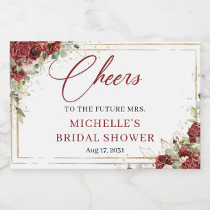 Rustic deep red and blush vintage roses gold frame sparkling wine label