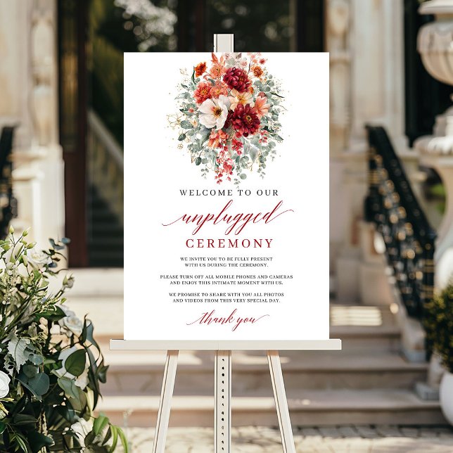 Rustic Deep Red Autumn Unplugged Ceremony Sign (Rustic Deep Red Autumn Unplugged Ceremony Sign

)