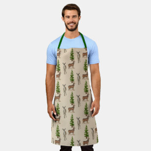 Rustic Deer and Evergreen Tree Print-All-Over Apron