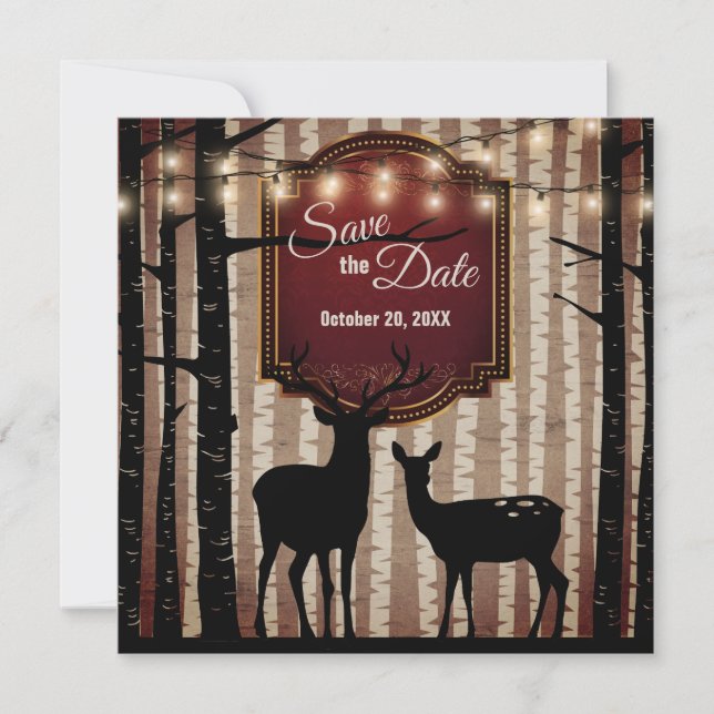 Rustic Deer and Trees Fall/Winter Woodland Wedding Save The Date (Front)