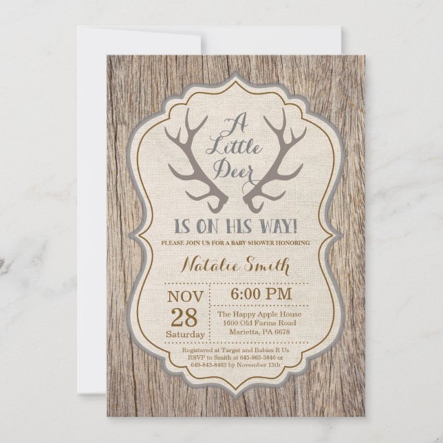 Rustic Deer Antler Baby Shower Invitation (Front)