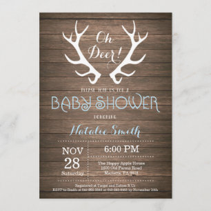Rustic Deer Antler Baby shower Invitation Bleu