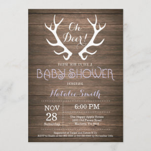 Rustic Deer Antler Baby Shower Invitation Purple
