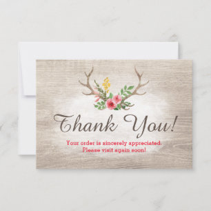 Rustic Deer Antler Bohemian Floral Wood Thank You